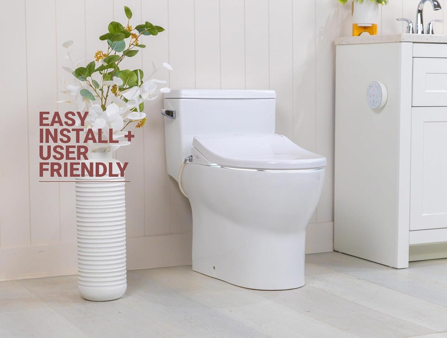 Crown Elongated Bidet Toilet Seat, Endless Warm Water, Strong Spray, Backlit Remote, Multi-color LED, Ultra Slim, Stainless Steel Nozzle, Sittable Lid, 3 Year Warranty