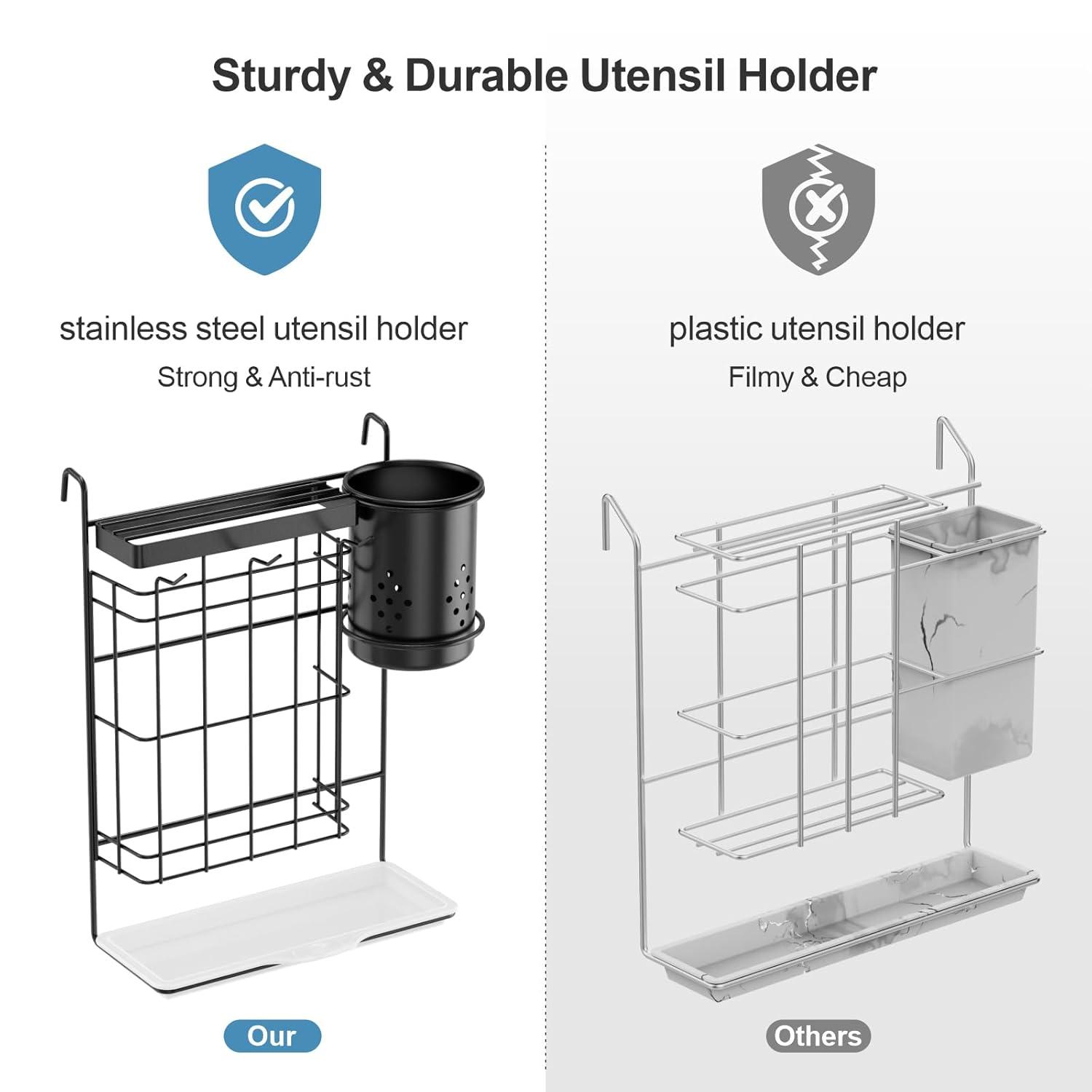 2 Tier Dish Drying Rack for Kitchen Counter，Stainless Steel Large Capacity Dish Rack with Detachable Dish Drainer Organizer，Utensil Holder and Drain Board