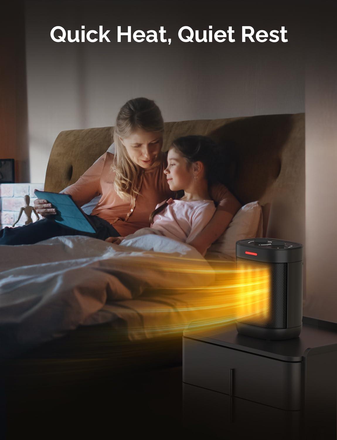 Small Space Heater for Indoor Use, PTC Electric Heater for Bedroom, 1000W Fast Heating with Thermostat, Overheating & Tip-Over Protection, Portable Small Heater