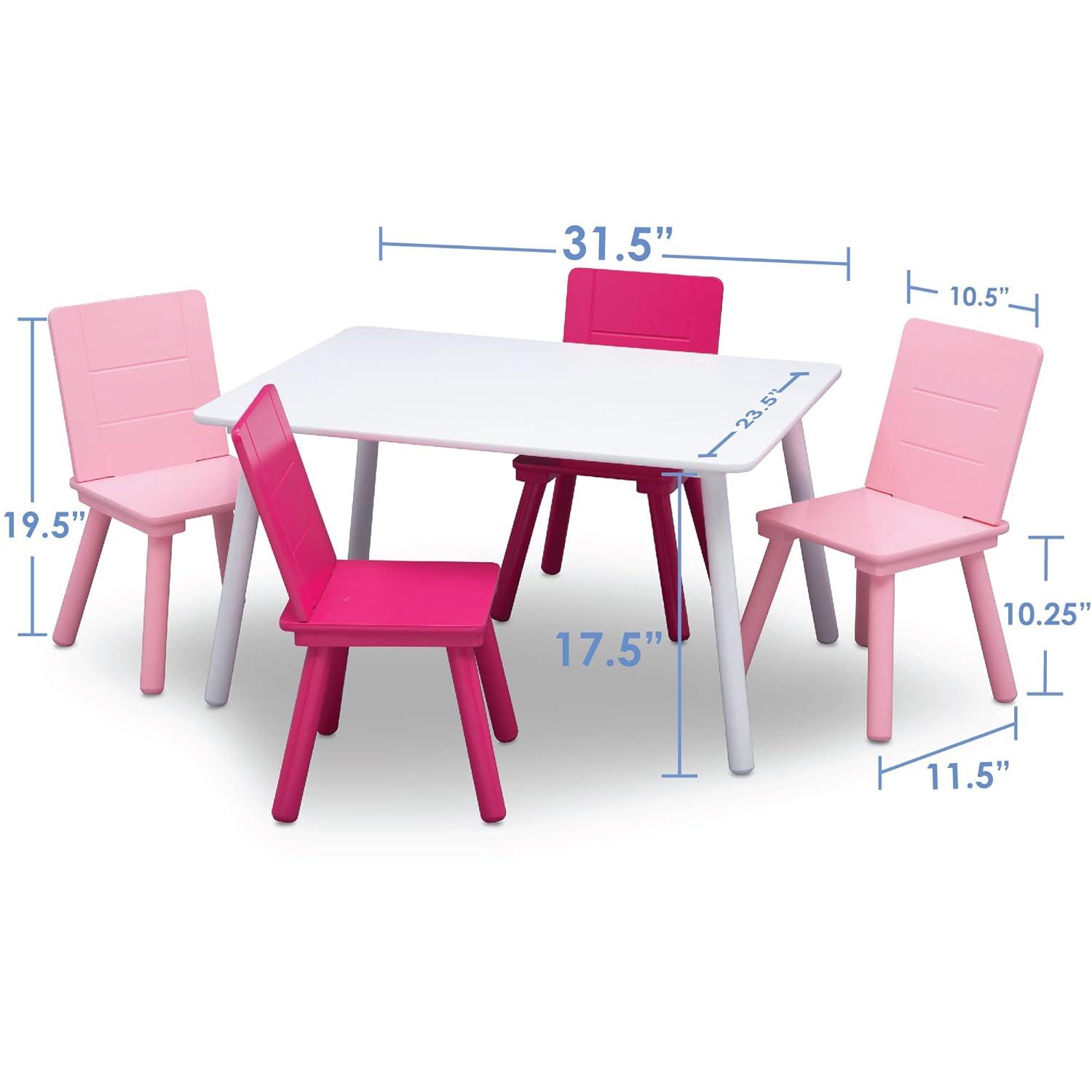 Delta Children Kids Chair Set and Table (4 Chairs Included), White/Pink