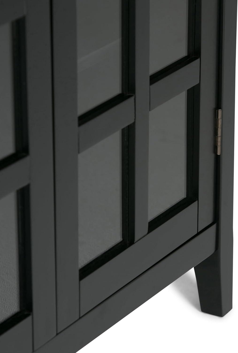 Simpli Home Acadian Solid Wood Shelf Storage Cabinet with Glass Doors and Adjustable Shelves