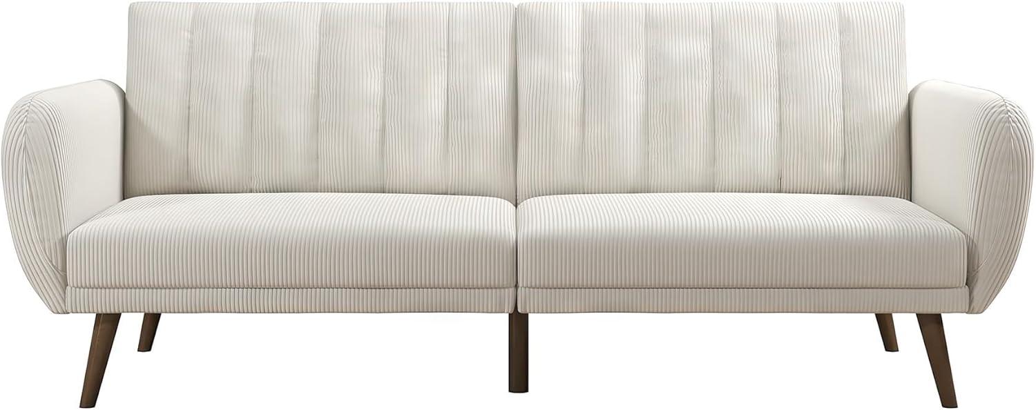 Ivory Corduroy Faux Leather Sleeper Sofa with Wood Legs