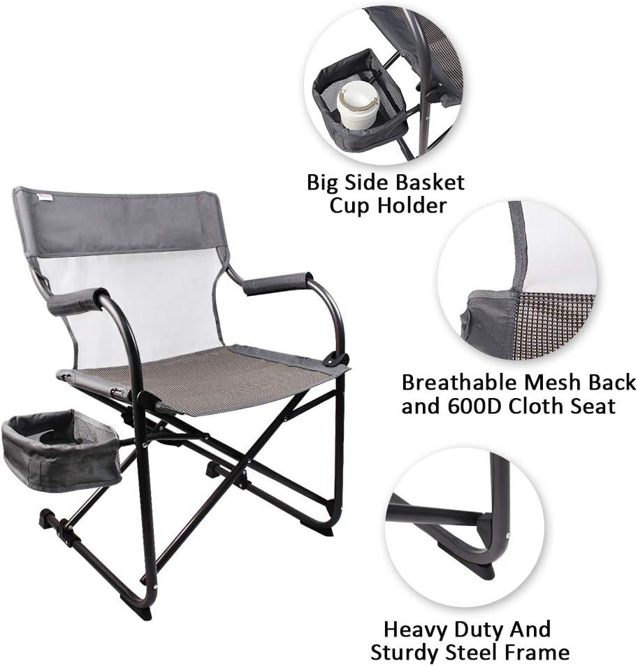 Gray Foldable Camping Director's Chair with Mesh Back and Side Basket