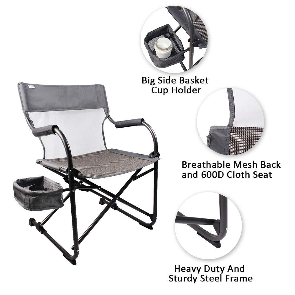 Gray Foldable Camping Director's Chair with Mesh Back and Side Basket