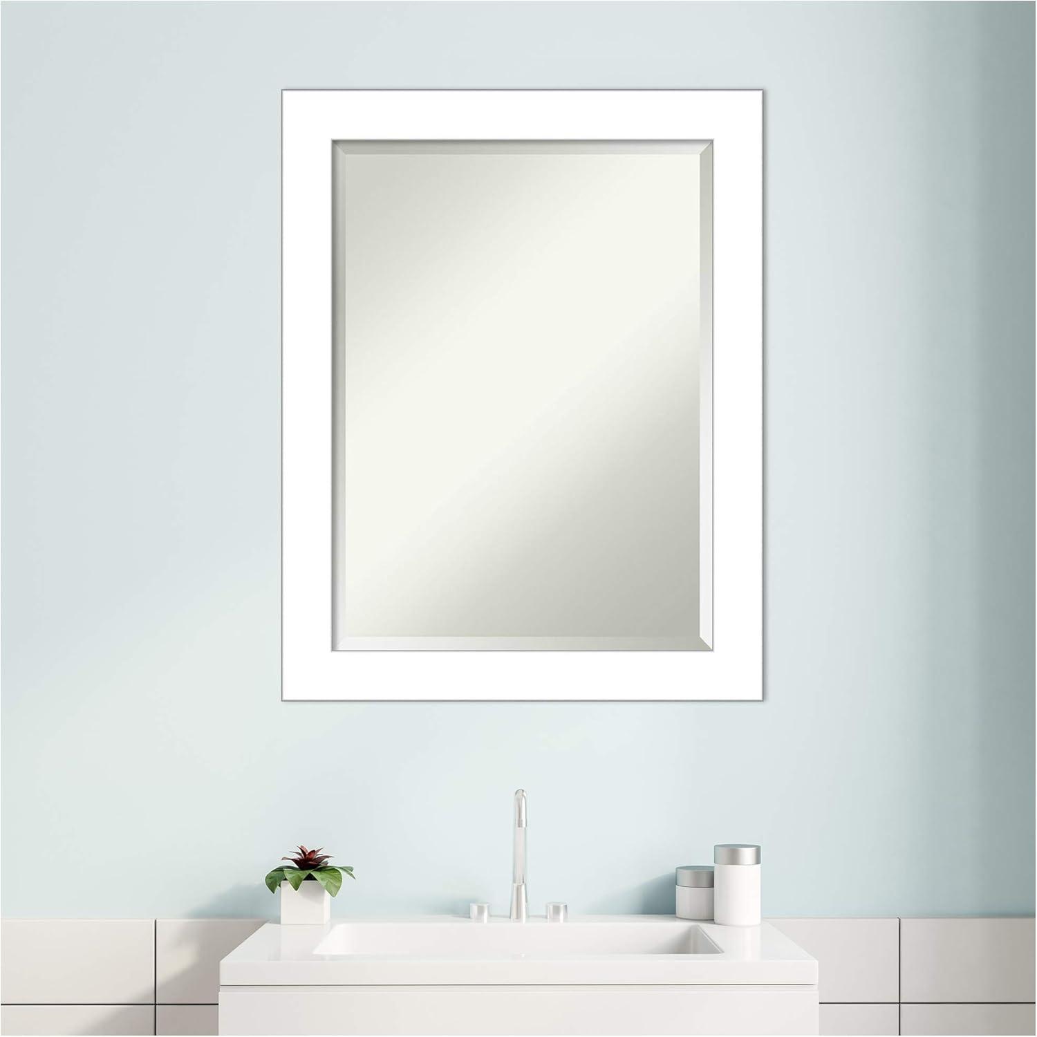 22" x 28" Wedge Framed Bathroom Vanity Wall Mirror White - Amanti Art: Modern, Satin Finish, No Assembly Required