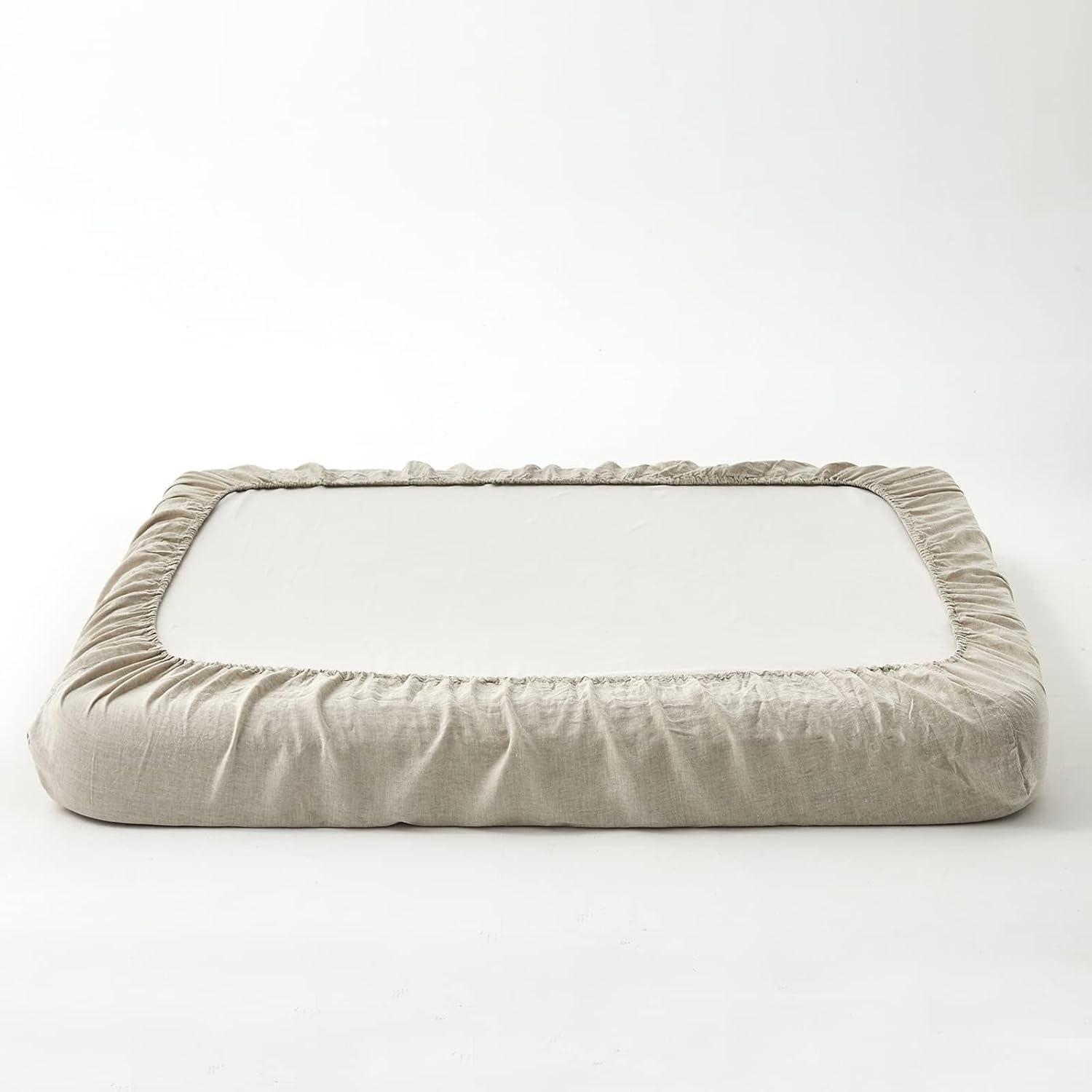 Queen Size Natural Linen Fitted Sheet with Deep Pockets