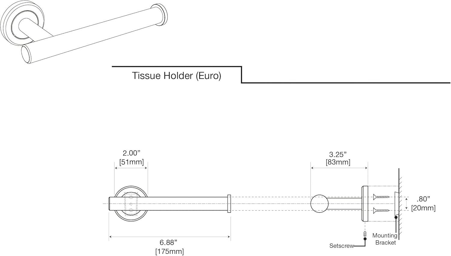 Latitude II Wall Mount Toilet Paper Holder | Euro Style 1 Post Toilet Tissue Holder