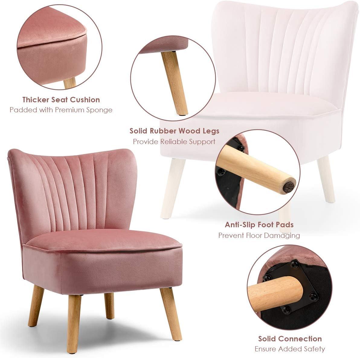 Giantex Armless Accent Chair, Wingback Velvet Sofa Chair w/Wood Legs & Thick Padded Seat, Upholstered Leisure Club Chair, Pink