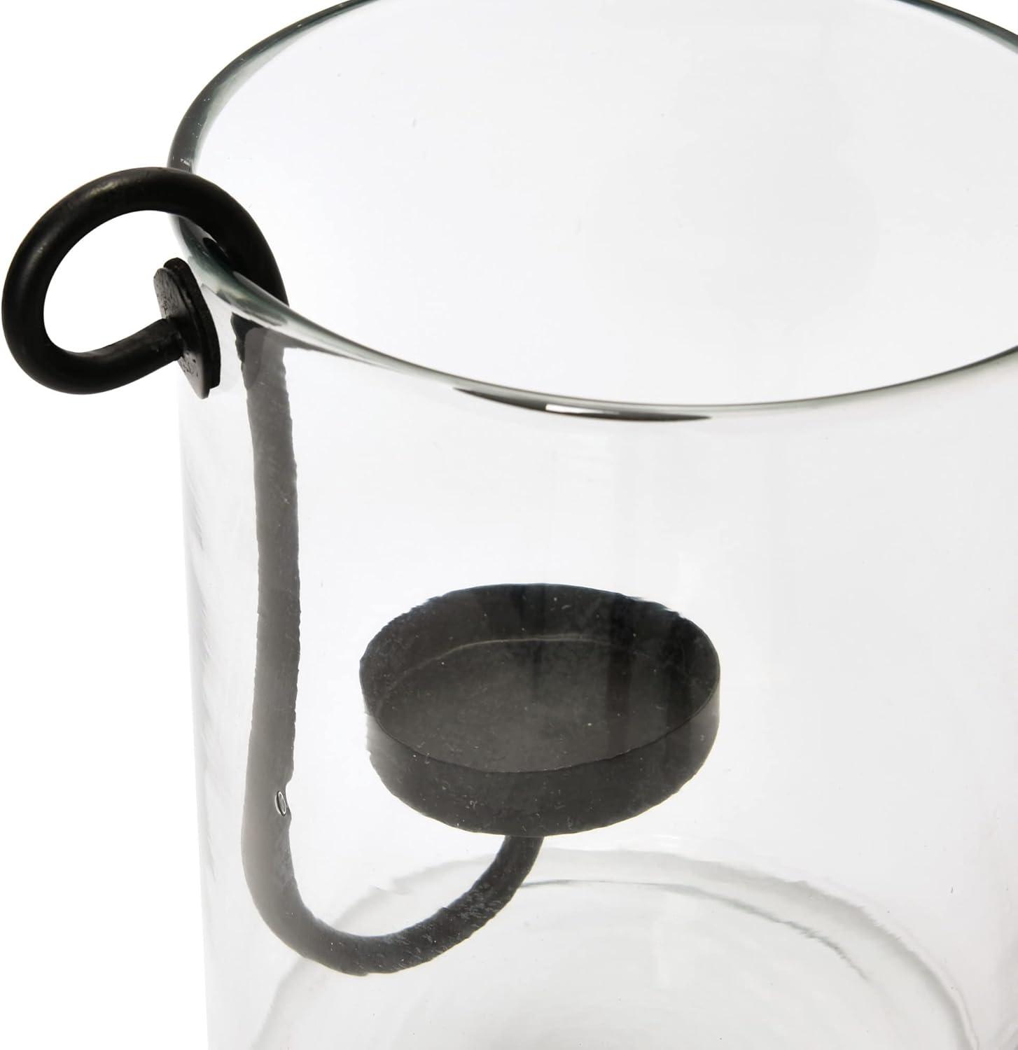 Clear Glass Hurricane with Black Metal Candle Holder, 9.5"