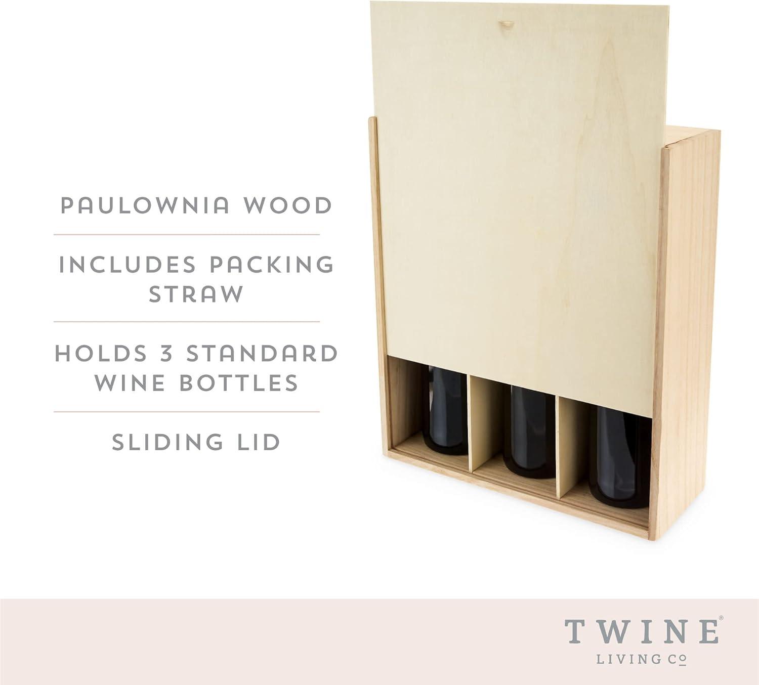 Twine 3-Bottle Wood Wine Box