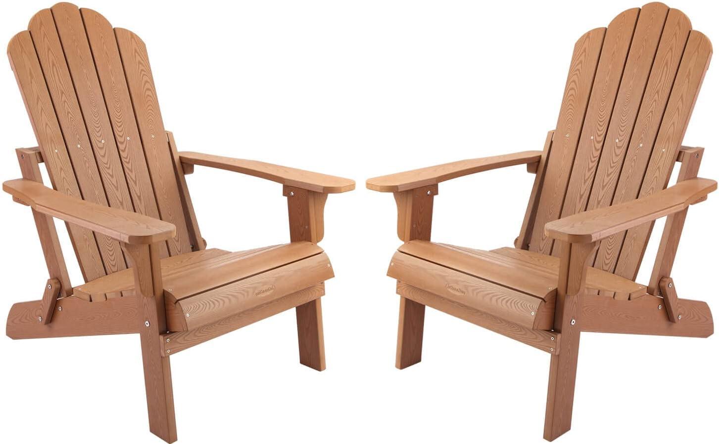 Set of 2 Light Brown Wooden Folding Adirondack Chairs