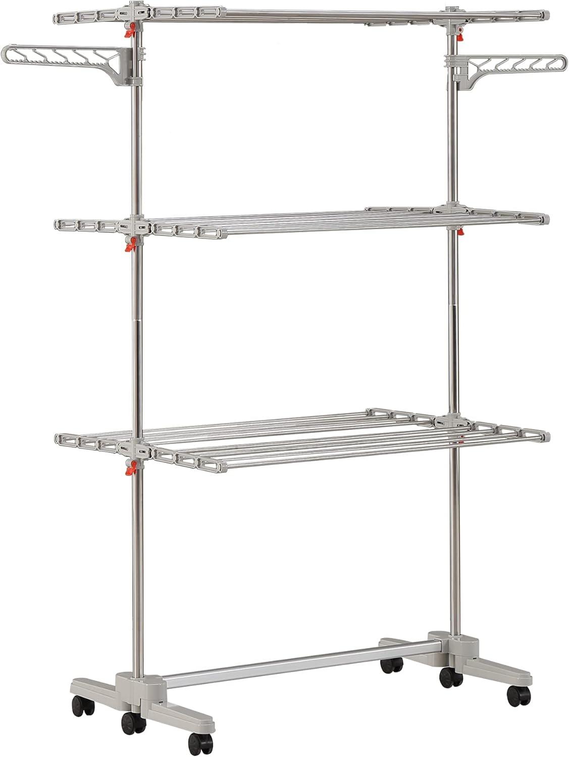 Drying Rack with Wheels - 48 Drying Rods, Heavy Duty, Movable, Perfect for Clothes, Duvet, Socks, Bed Linen, Sheets, 6 Wings