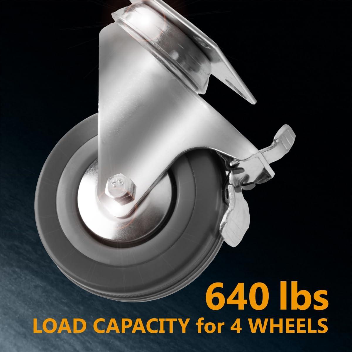 POWERTEC 4PK 3 Inch Heavy Duty Dual Locking Swivel Plate Caster Wheels with 640 lbs Total Loads, Industrial Castor Wheels for Workbench, Dolly, Cart & Furniture (17023-P4)