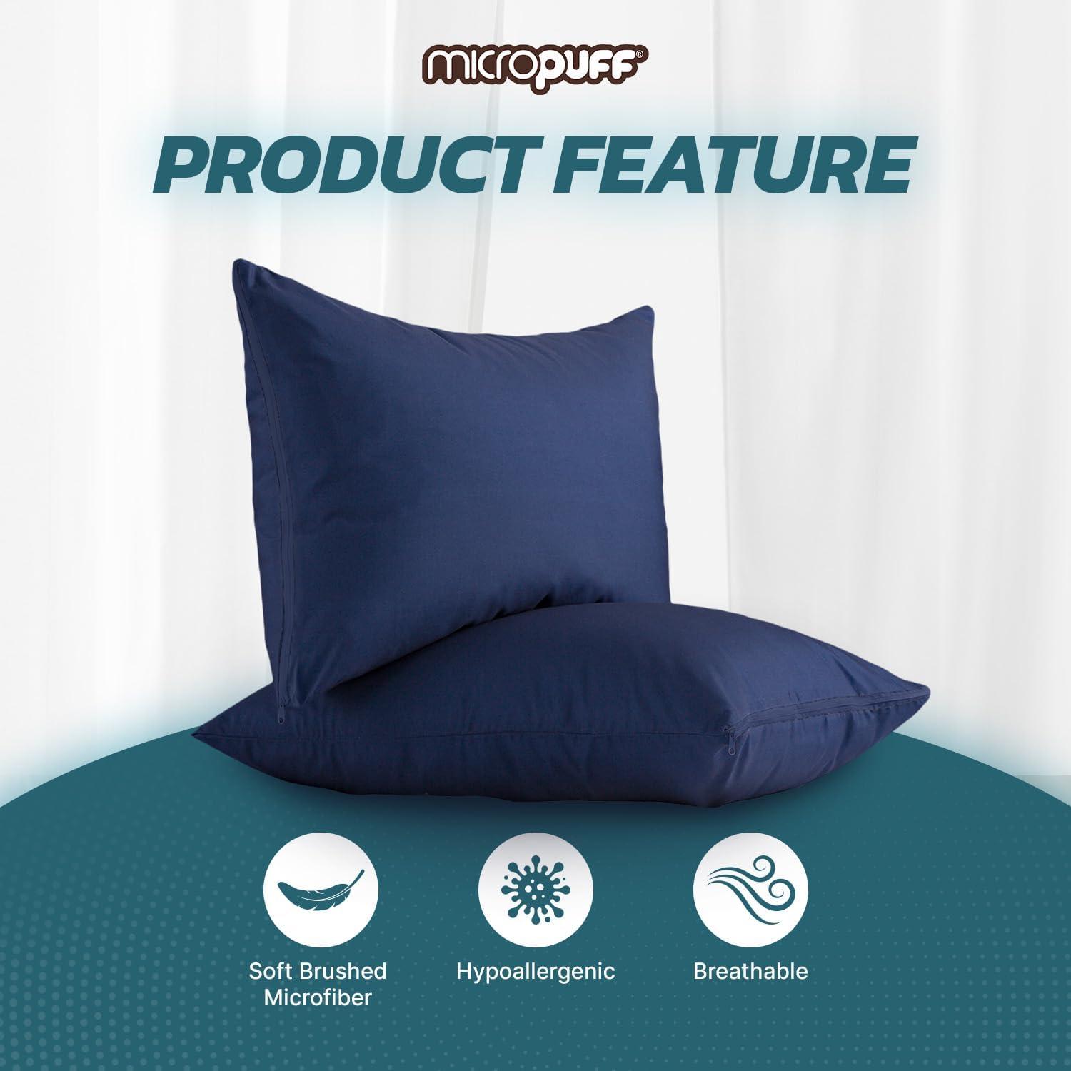 Micropuff - 100% Microfiber Zippered Pillow Protector (4 pck) Queen 20*30 - Navy