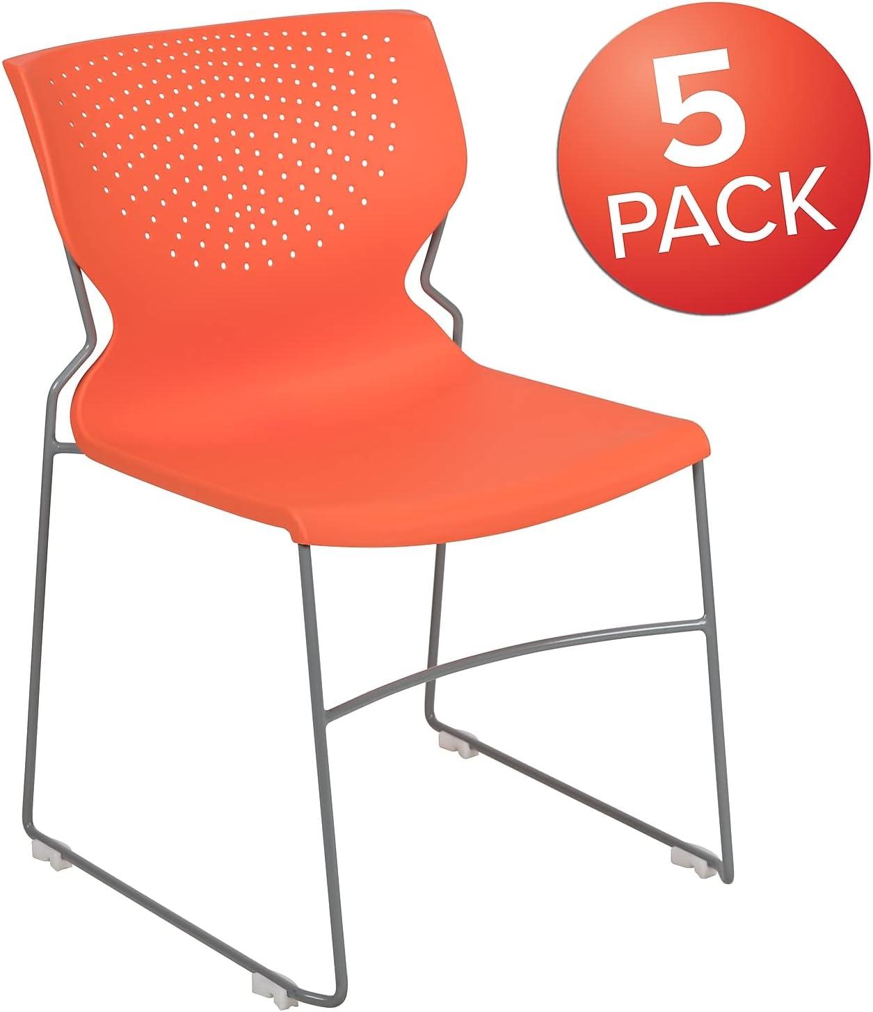 Sleek Orange Plastic Stackable Reception Chair with Gray Frame