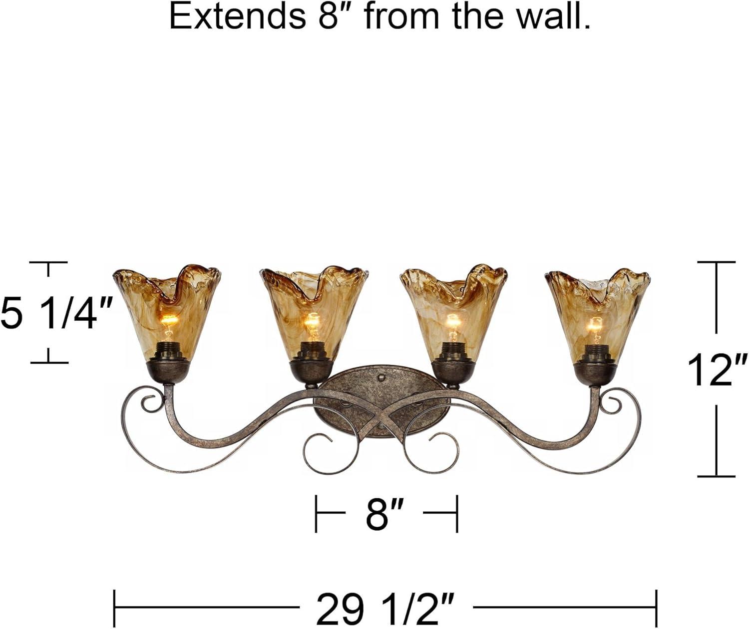 Franklin Iron Works Amber Scroll Rustic Wall Light Golden Bronze 29 1/2" Art Glass Fixture for Bedroom Bathroom Vanity Reading Living Room Hallway