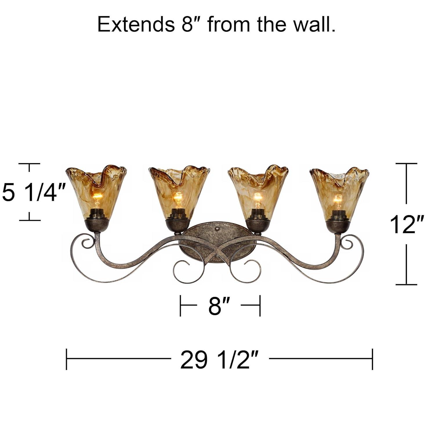 Franklin Iron Works Amber Scroll Rustic Wall Light Golden Bronze 29 1/2" Art Glass Fixture for Bedroom Bathroom Vanity Reading Living Room Hallway