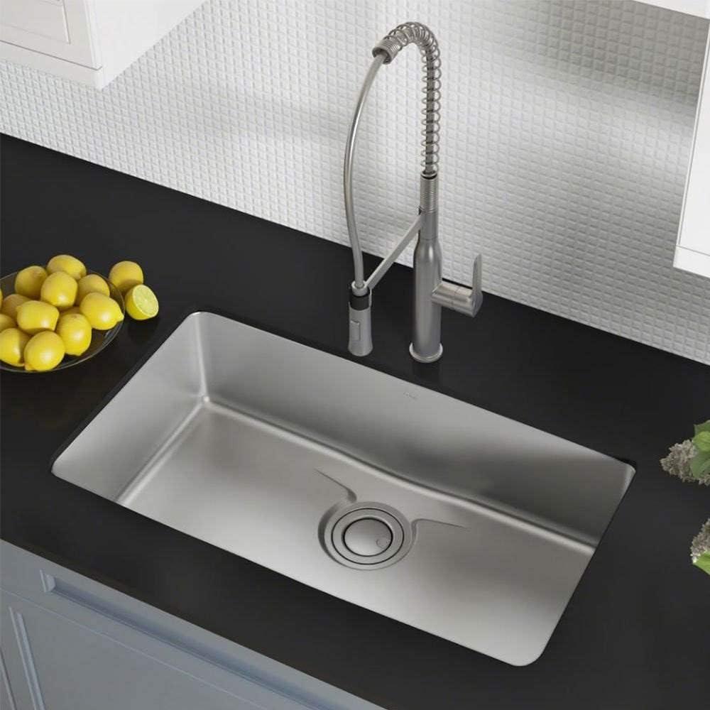 Kraus KD1US33B Dex™️ Series KRAUS 33" L Undermount 16 Gauge Stainless Steel Single Bowl Kitchen Sink