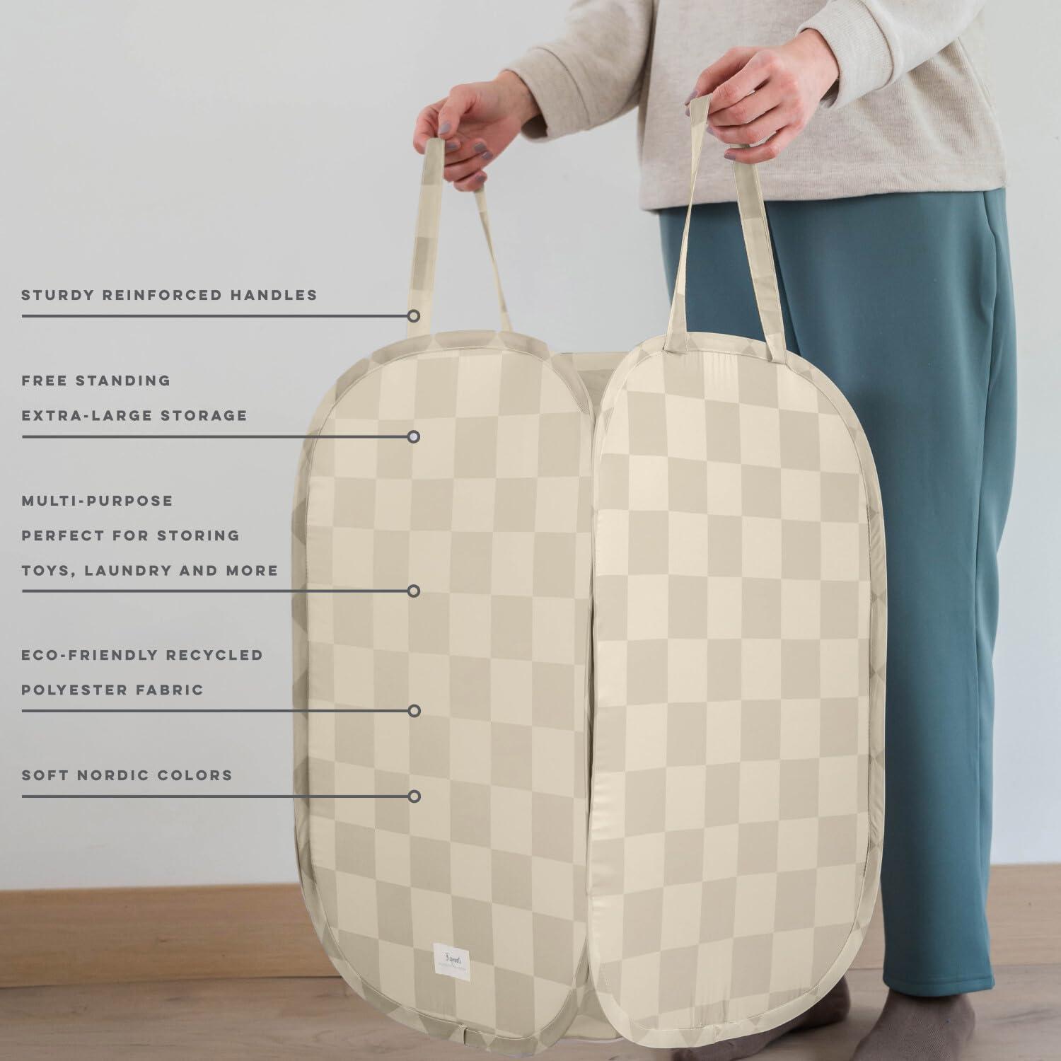 3 Sprouts Baby & Kids Recycled Fabric Pop-up Laundry Hamper - Gingham Beige