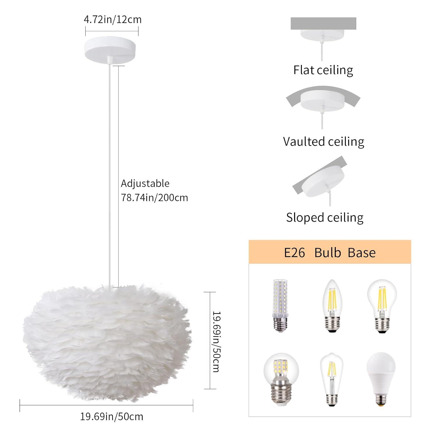 JONATHAN Y Stork 19" Feather Metal Adjustable LED Pendant, White