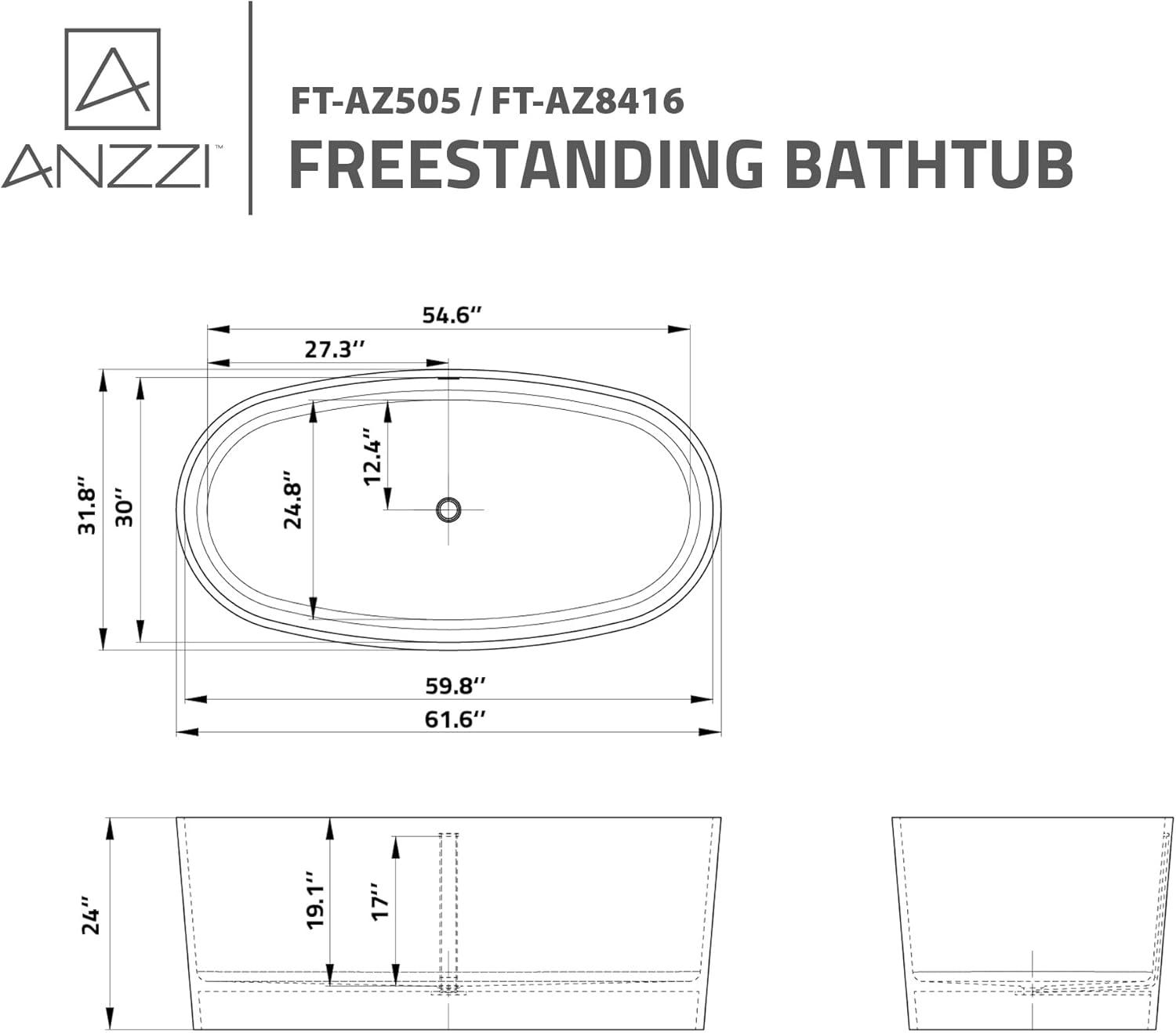 Alto 67'' x 30'' Freestanding Soaking Solid Surface Bathtub