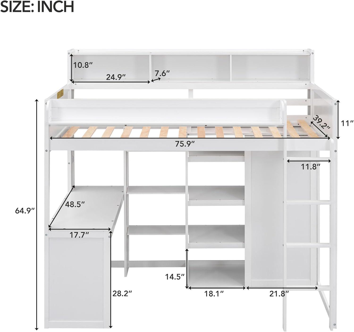 Harper & Bright Designs Twin Size Loft Bed with Storage Shelves and Wardrobe, Wood Loft Bed with Built-in Desk and Staircase for Adults Boys Girls, Space Saving