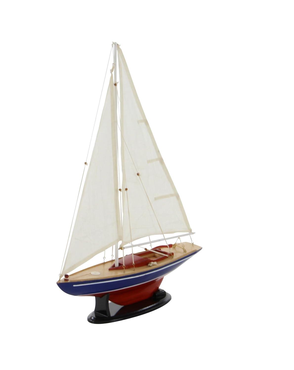 DecMode Coastal Dark Brown Wood Sail Boat Sculpture, 17"W x 26"H