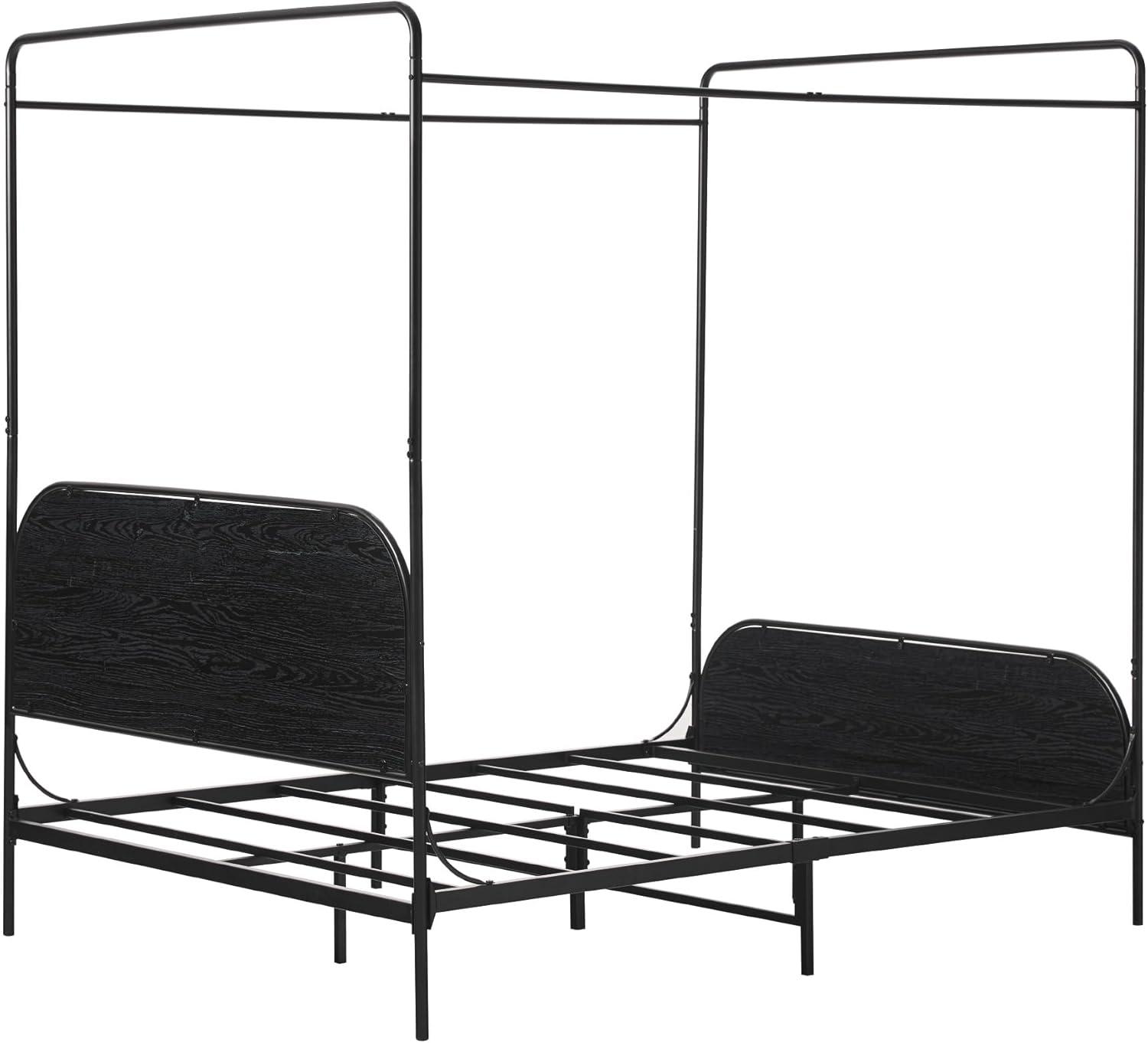 Walker Edison Modern Metal and Wood Canopy Queen Bed Frame, Black