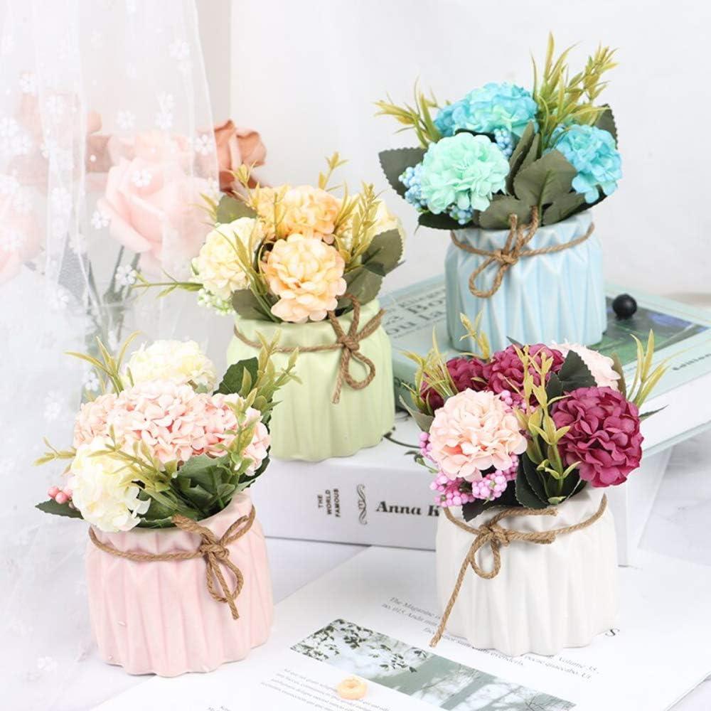 Fake Hydrangeas with Pot, Mini Hydrangea Artificial Flowers Artificial Plant in Ceramic Vase for Office Desktop Decorations (Blue)