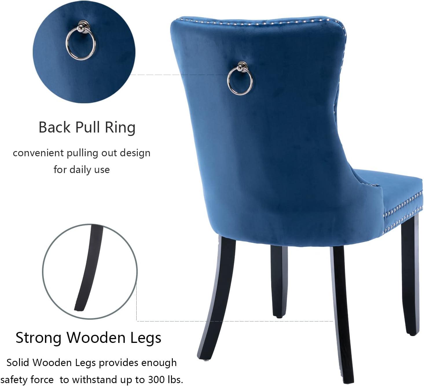 ODUSE-DAILY Velvet Dining Chairs Set of 4, Navy Kitchen & Dining Room Chairs, Tufted Dining Chairs, Fabric Upholstered, Solid Wood, Sillas De Comedor (Blue, 4 Pcs)