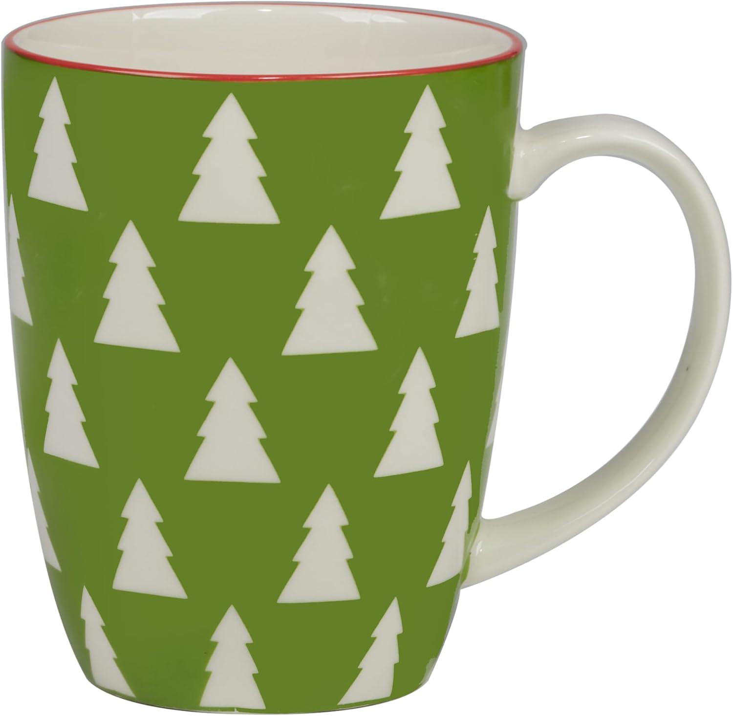 Holiday Red and Green Ceramic Christmas Mug Set, 14 oz, 6 Pieces