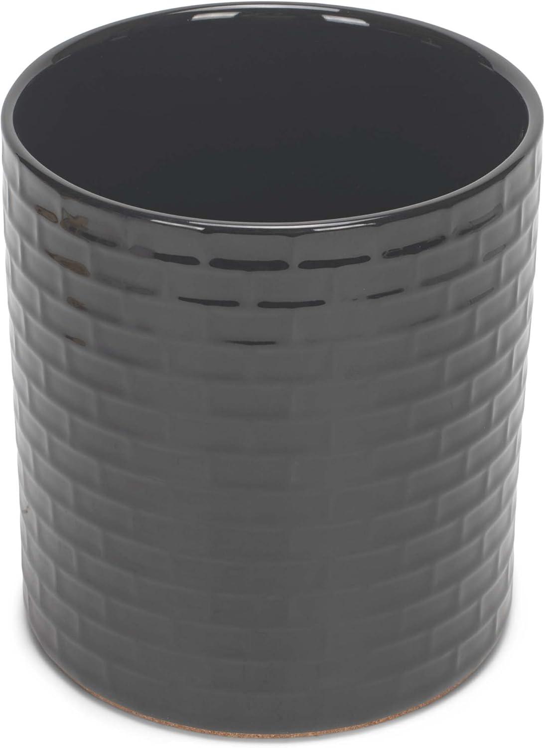 Elanze Designs Embossed Subway Tile Ceramic Stoneware Cork Bottom Kitchen Utensil Holder, Black