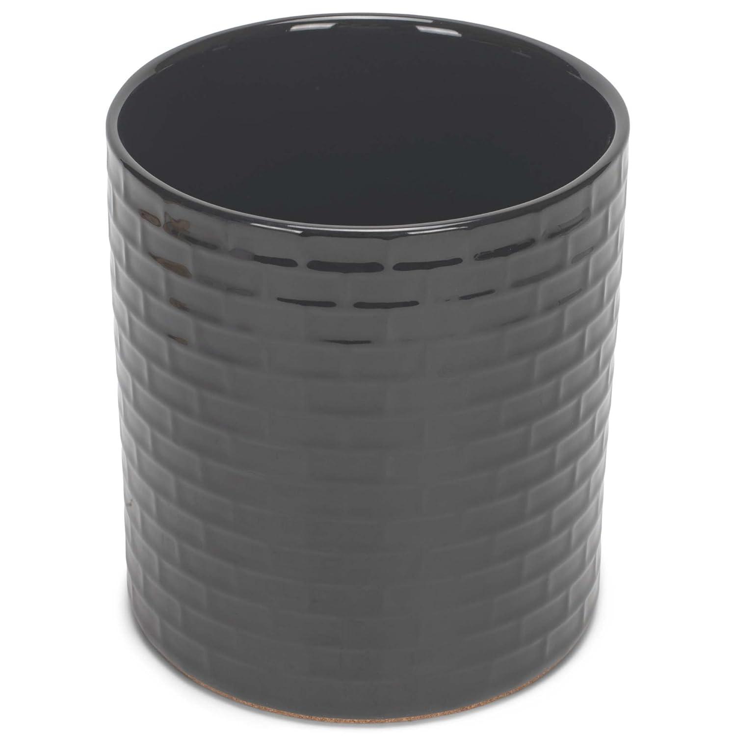 Elanze Designs Embossed Subway Tile Ceramic Stoneware Cork Bottom Kitchen Utensil Holder, Black
