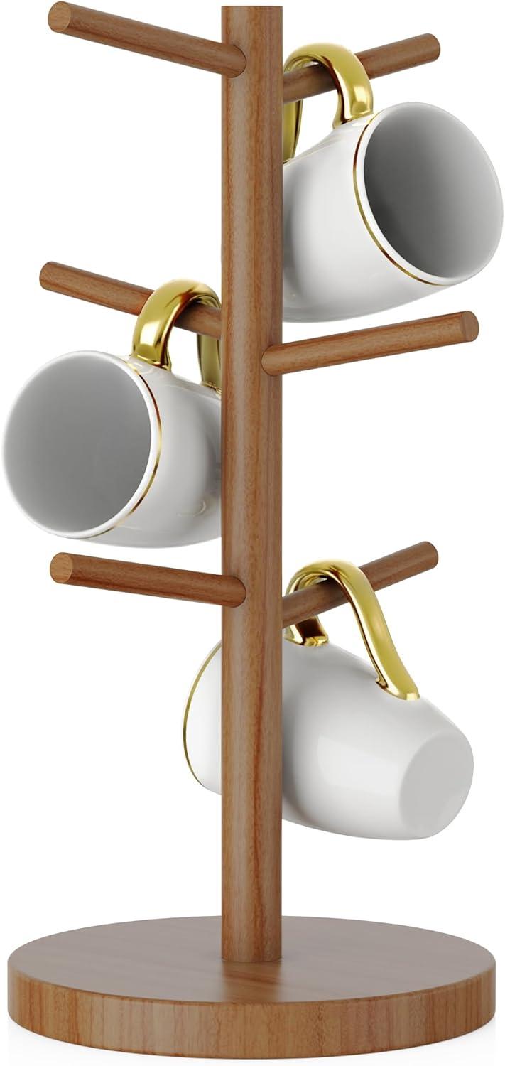 Natural Bamboo Mug Holder Tree with Thicker Base and 6 Hooks