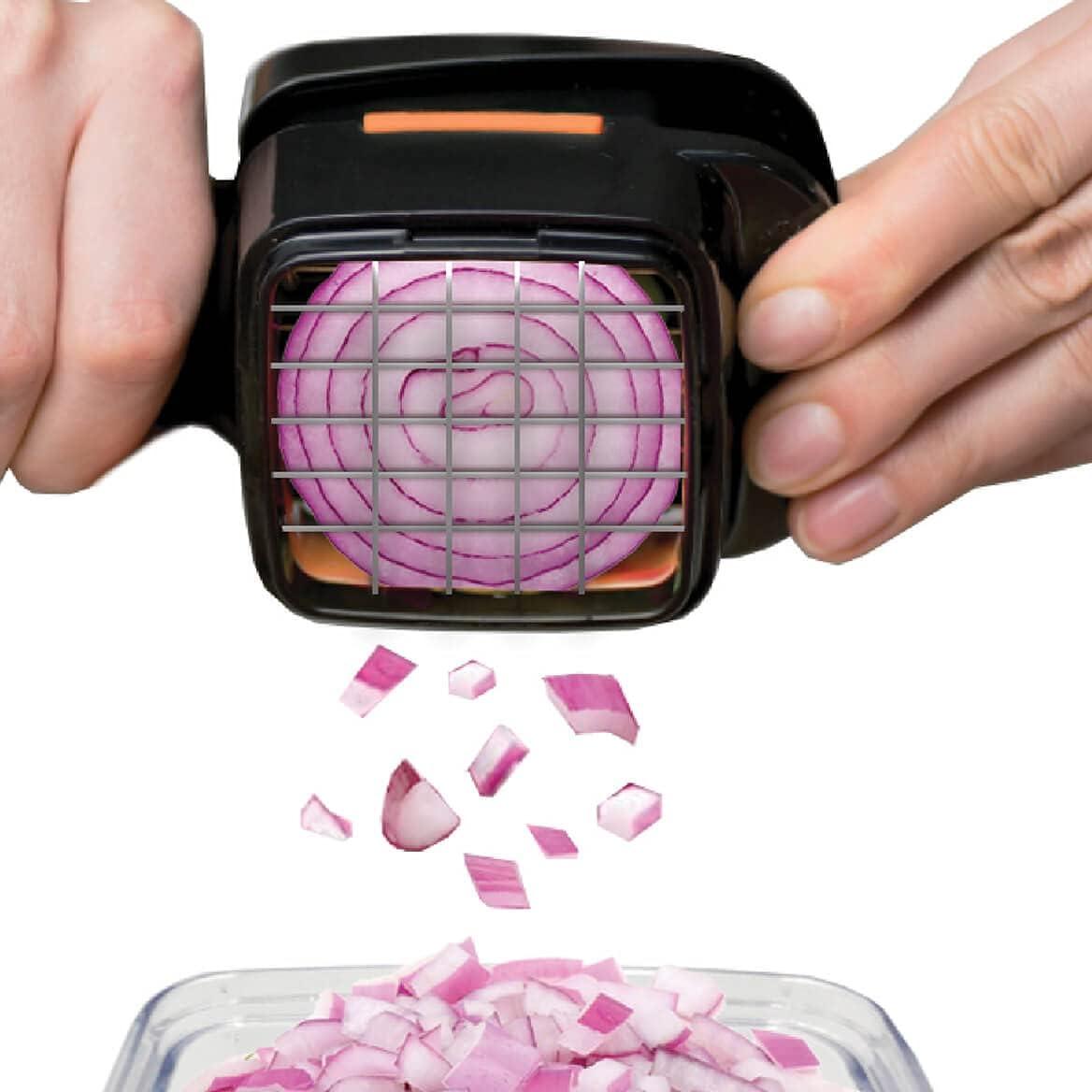 NutriChopper Black Handheld Vegetable and Fruit Chopper with 4 Stainless Steel Blades & Catch Container