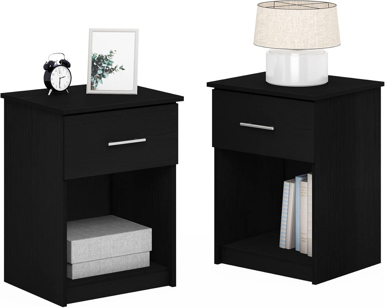 Americano Modern White Wood Nightstand Set of 2 with Drawer