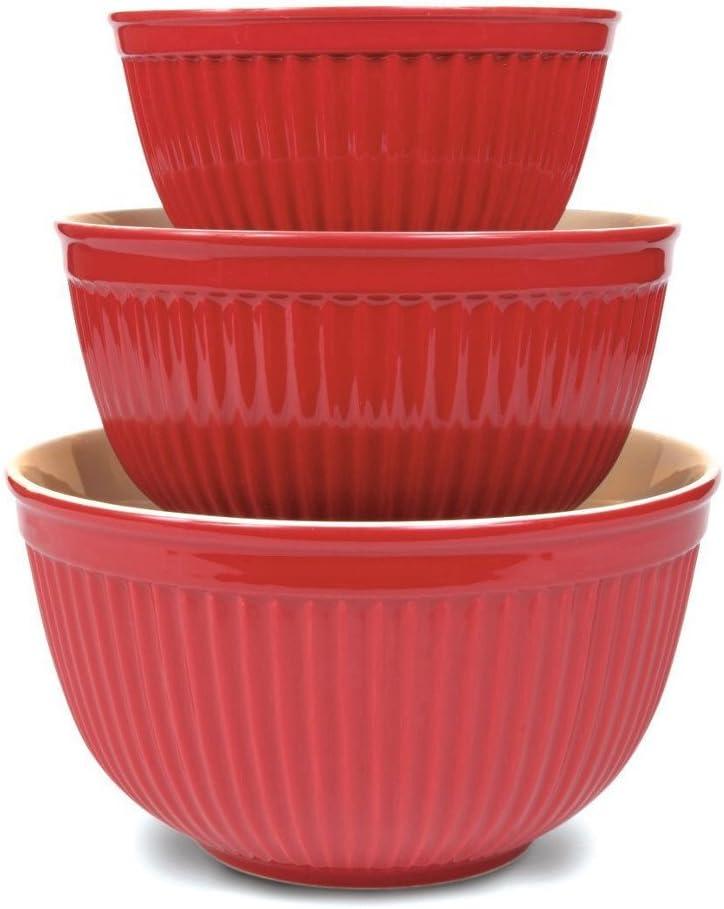 Red Ceramic 3-Piece Nesting Mixing Bowl Set