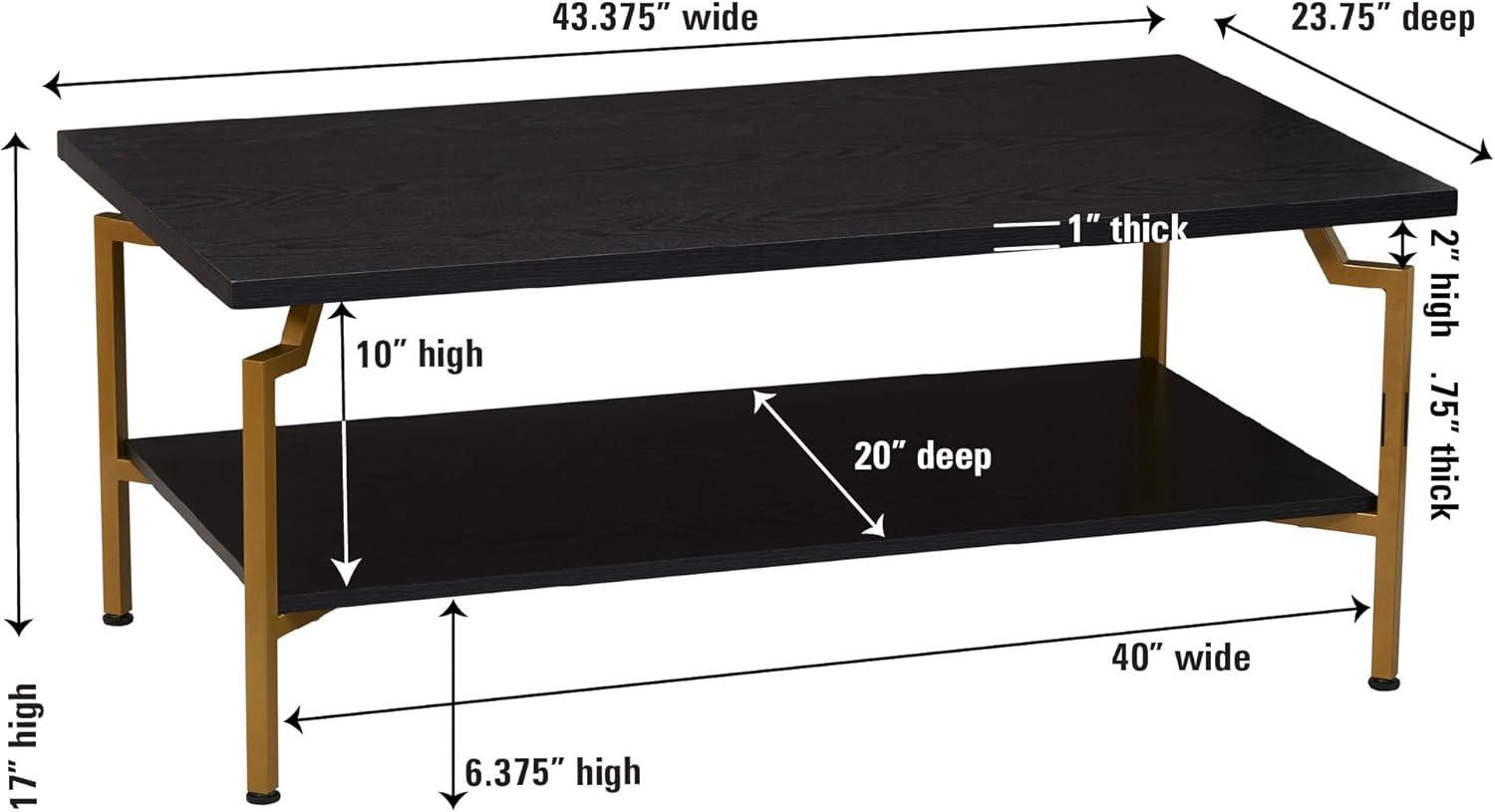 Household Essentials Crown TV Stand with Storage Compartment Black Oak Wood Grain and Gold Metal