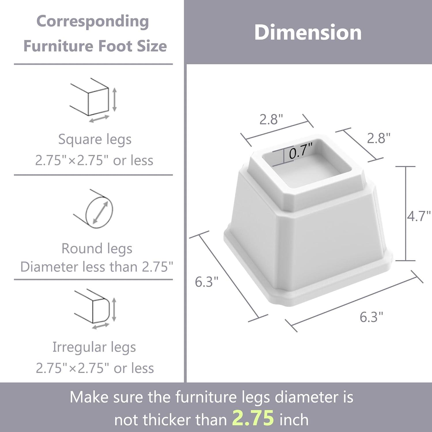 Whitmor Under Bed Storage & Furniture Risers - White - Set of 4 - Dimensions: 6.375 L x 6.375 W x 6.0 H inches