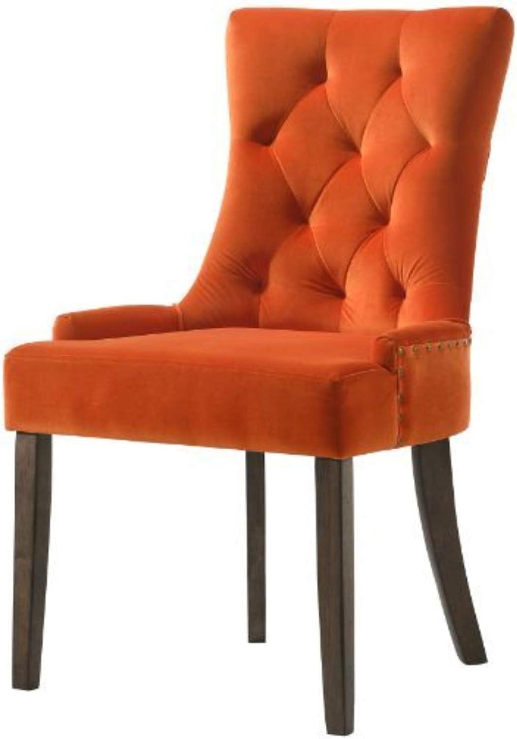 22" Farren Accent Chair Orange Velvet/Espresso Finish - Acme Furniture: Tufted, Nailhead Trim, Linen Upholstery, Wood Frame