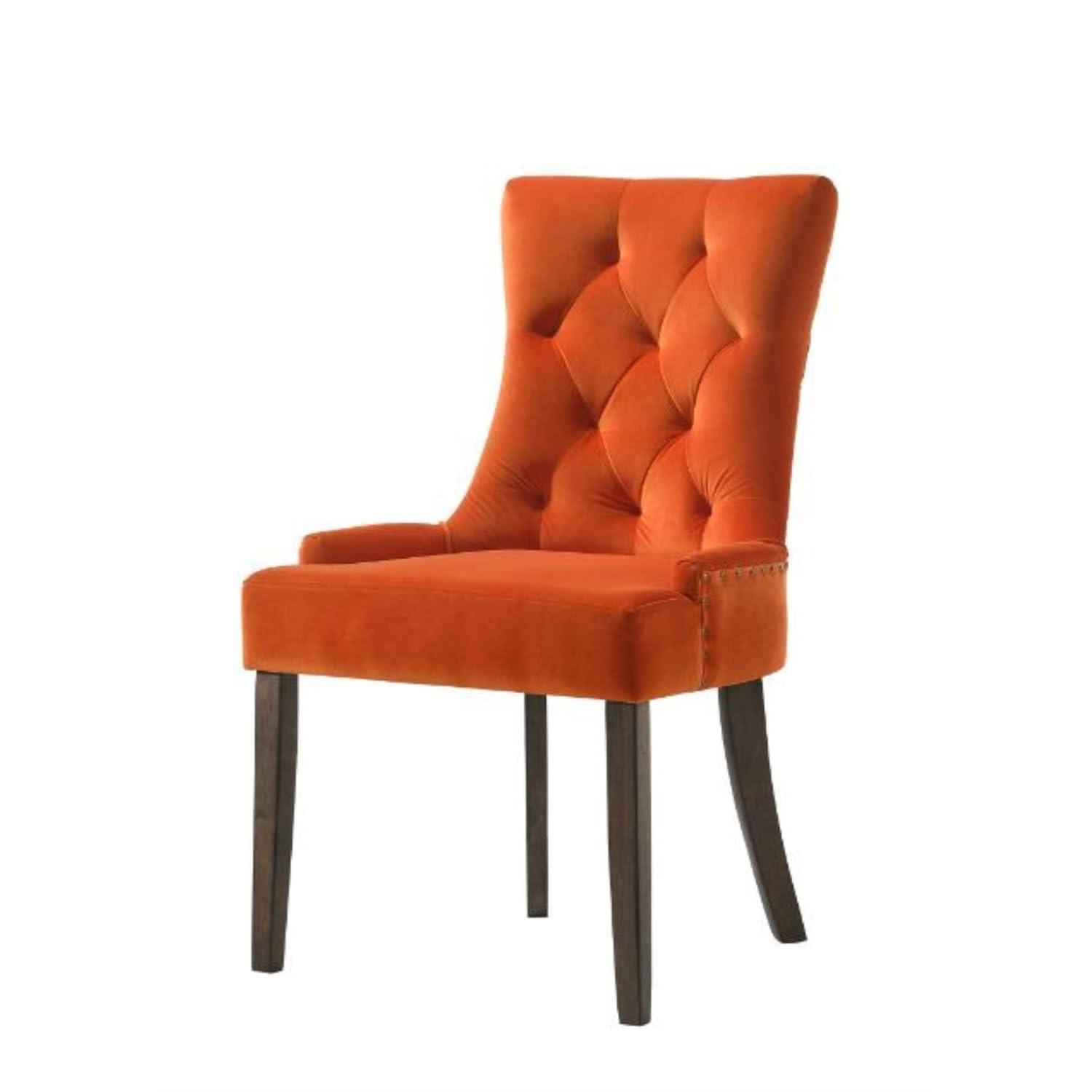 22" Farren Accent Chair Orange Velvet/Espresso Finish - Acme Furniture: Tufted, Nailhead Trim, Linen Upholstery, Wood Frame