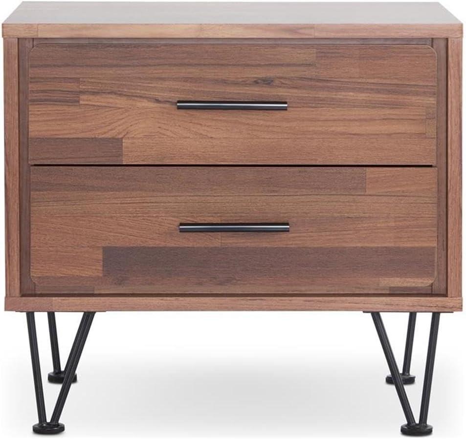 20" Deoss Accent Table Walnut Finish - Acme Furniture: Glass Top, Geometric Base, No Tools Assembly