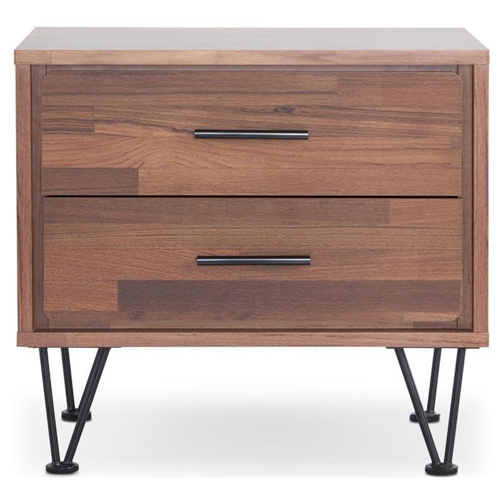 20" Deoss Accent Table Walnut Finish - Acme Furniture: Glass Top, Geometric Base, No Tools Assembly