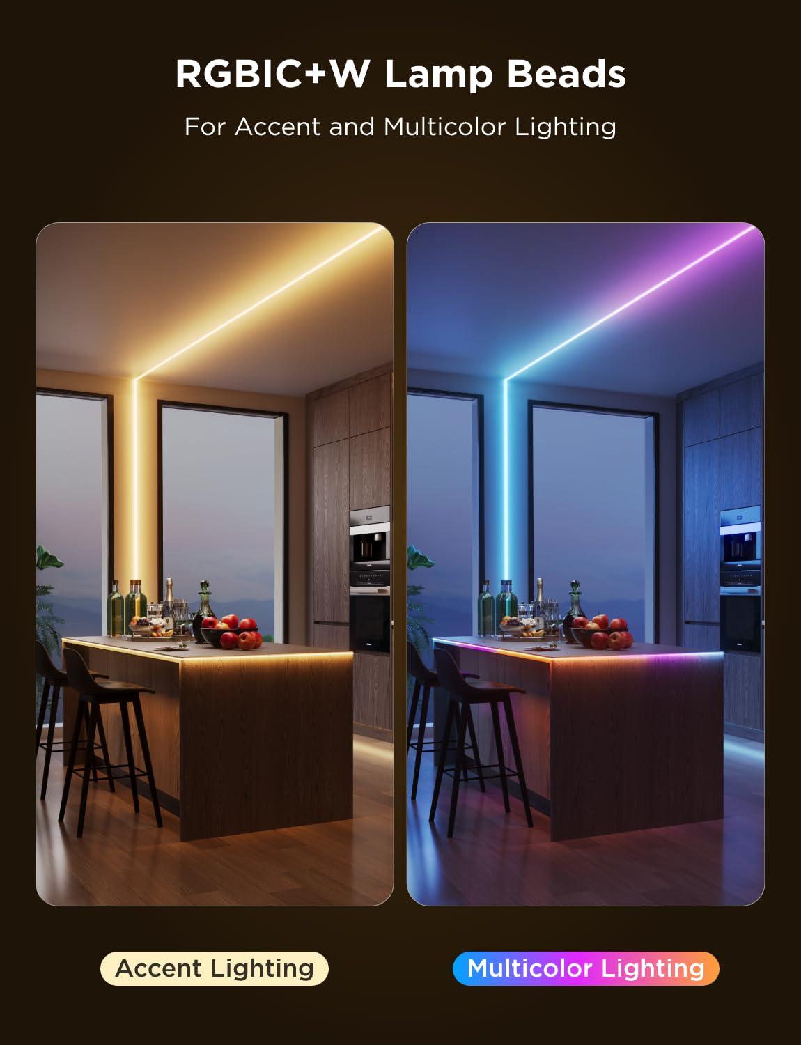 Govee COB LED Strip Light Pro, LED Lights for Bedroom Compatible with Alexa, Google Assistant and Matter, RGBICW Light with Warm White, Smart Strip Light, Color Changing, for Cabinet, 16.4ft
