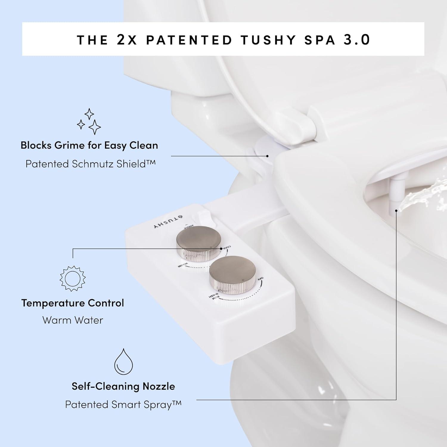 TUSHY Spa Self-Cleaning Warm Water Bidet Attachment, Adjustable Nozzle Angle, Pressure Control, Easy DIY Home Install, Requires Sink Access for Temperature Control, Biscuit Platinum