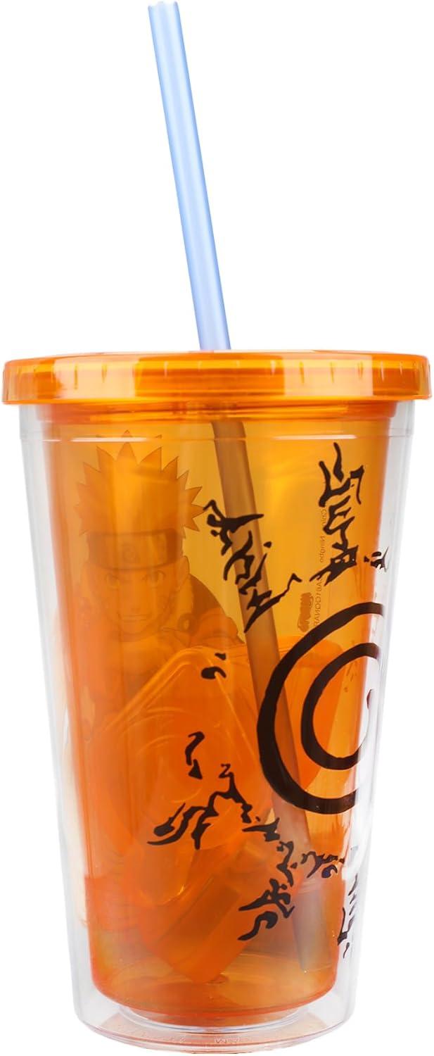 Naruto 16 Oz. Acrylic Cup With Reusable Staw and Ice Cubes