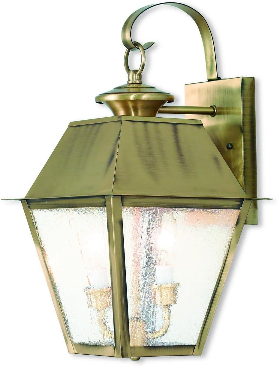 Antique Brass Seeded Glass 2-Light Outdoor Wall Lantern