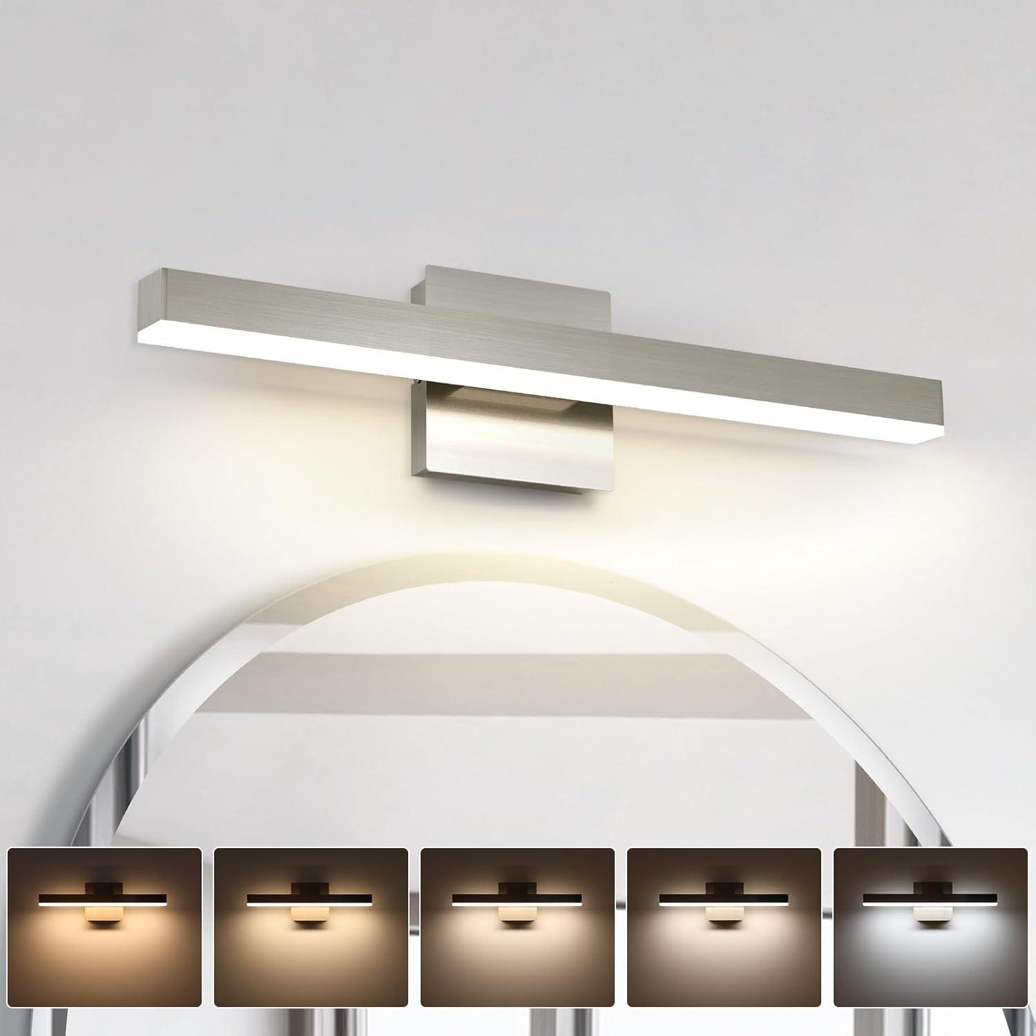 Bathroom Vanity Light Brushed Nickel Bathroom Light Fixtures Over Mirror 23.62 inch 5CCT Dimmable Modern Bathroom Lights Bar LED Vanity Lighting ETL Certificated