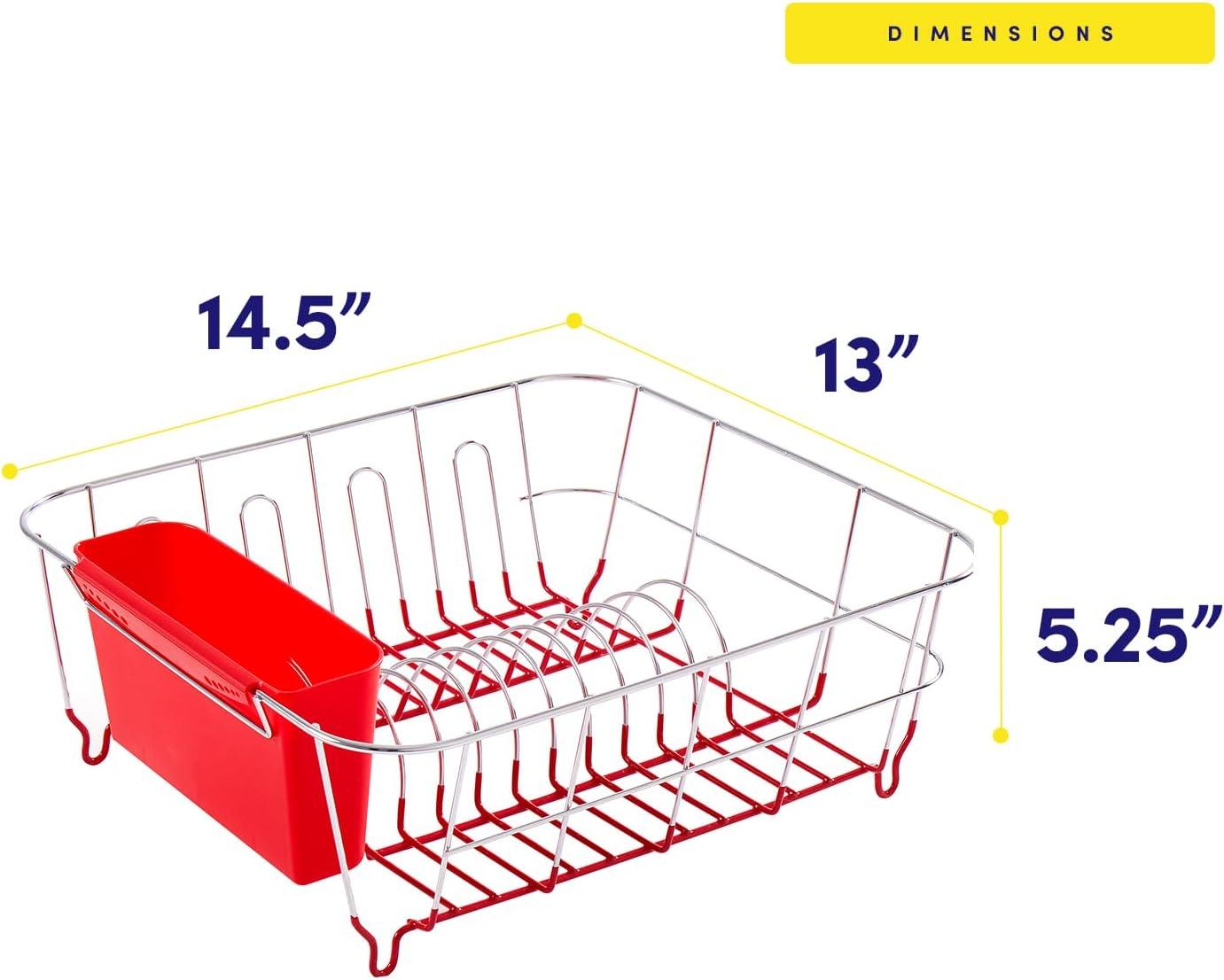 Sweet Home Collection Metal 2 Piece Dish Drying Rack Set Drainer with Utensil Holder Simple Easy to Use Fits in Most Sinks, 14.5" x 13" x 5.25", Red