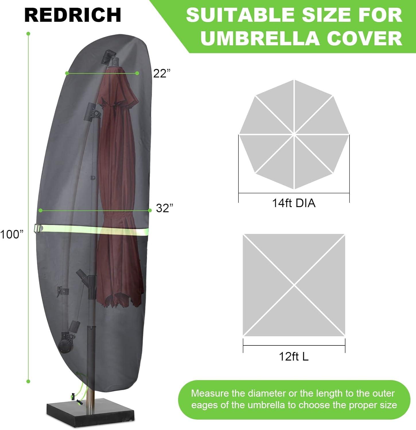 Cantilever Patio Umbrella Cover With Push Rod/ Waterproof Patio Parasol Covers With Zipper For 9Ft To 13Ft Offset Outdoor Umbrellas,(Black)